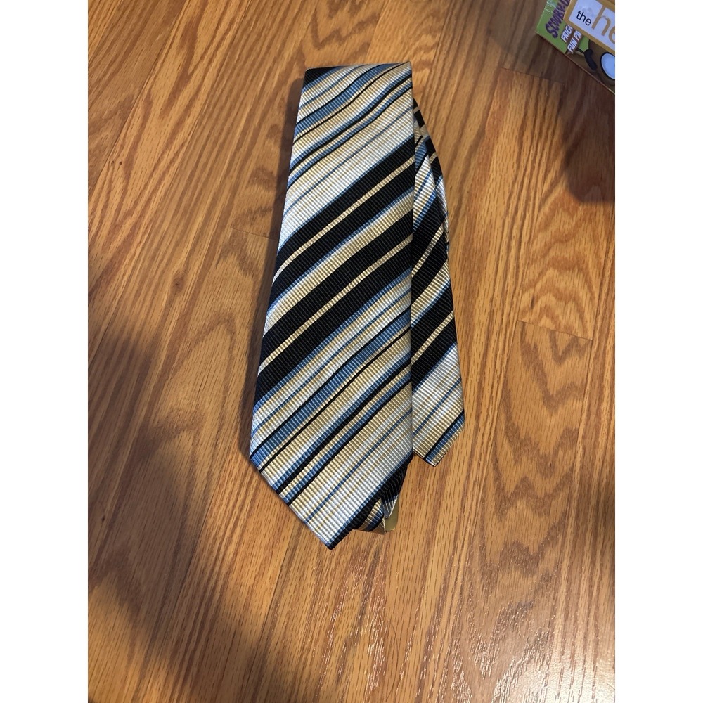 Willi's Original Silk Necktie Made in Switzerland Mens Tie Blue Gold Striped